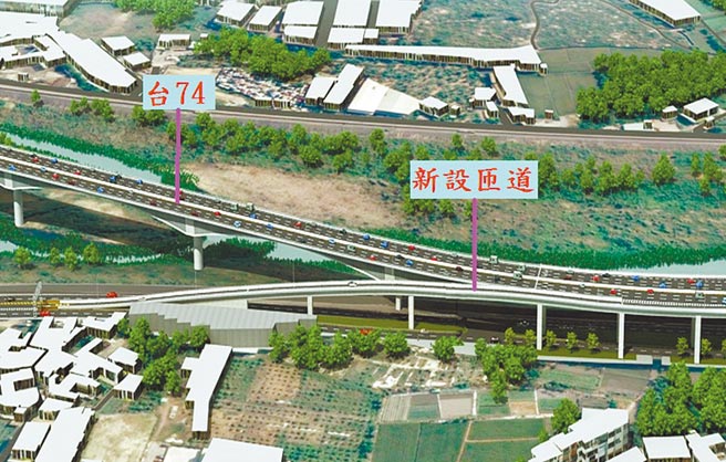 台74线六顺桥地区新设南入匝道模拟示意图，完工后将服务东区、太平及大里区民眾。（台中市政府提供／陈世宗台中传真）