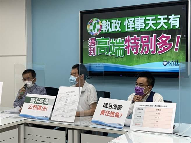 國民黨團召開記者會，痛批民進黨執政，遇到「高端」怪事特別多。（張薷攝）