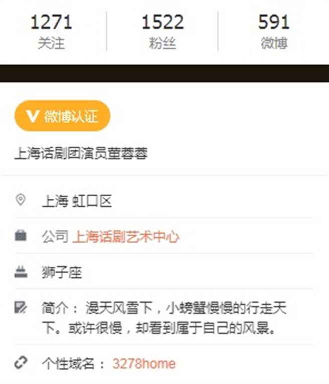 董蓉蓉的微博乏人问津，被陆媒形容成「被人遗忘」。（图／微博@董蓉蓉）