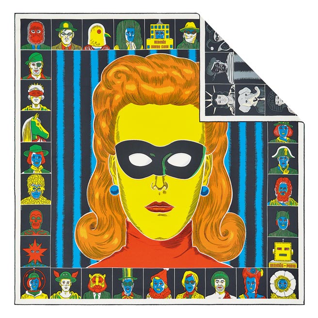 Hermes Dress Code图纹双面印花斜纹真丝方巾，90x90公分， 2万1000元。（Hermes提供）