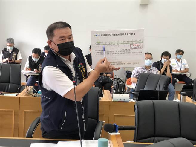 中捷公司總經理莊明聰今天提出專案報告，強調駐車煞車電磁閥線圈，因其阻抗過低致上游電源斷路器保護跳脫，造成駐車煞車無法釋放列車無法啟動。(陳世宗攝)