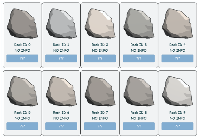 EtherRock外型一致，只有顏色不同，近期售价创下130万美元的新天价。(图/撷取自EtherRock网站)