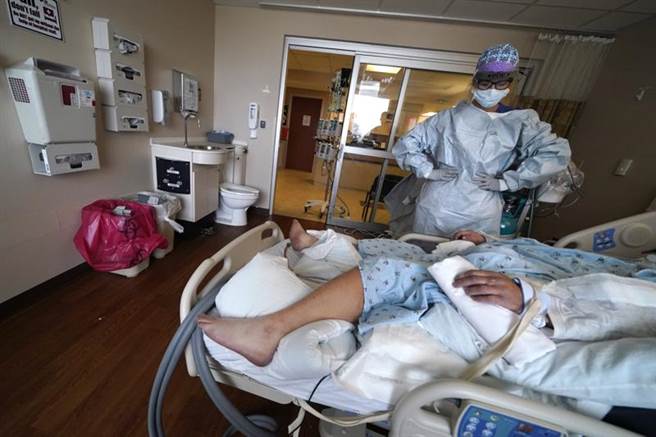 美国研究人员发现一种名为SARS2-38的抗体，可轻易中和所有已知的6种COVID-19变异株。图为美医护人员照顾重症病患。（图／美联社）