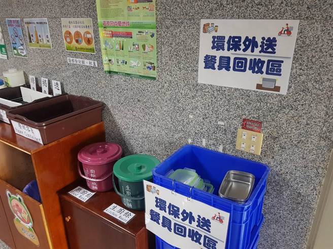 环保局设置环保外送餐具回收区。（嘉县环保局提供／张亦惠嘉县传真）