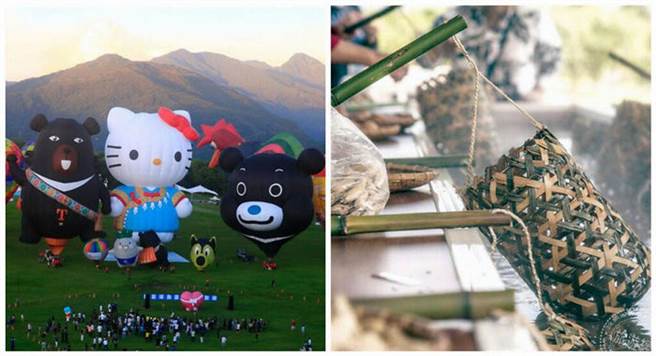 (左)国际热气球嘉年华；(右)鹿野温泉休閒农园之地热水煮蛋。(图/旅游经、台东县政府提供)