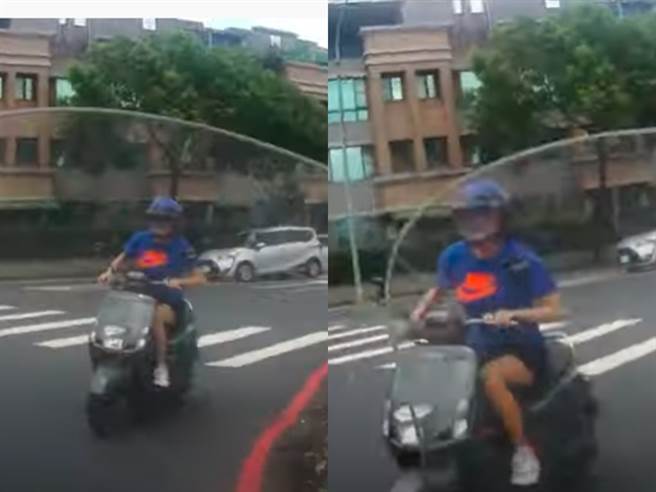 1名骑士在停等红灯时先是违规跨越双白线，试图红灯右转，不料当他准备转过弯时，竟有1辆「逆向行驶」的机车朝他衝来。（翻摄自Youtube）