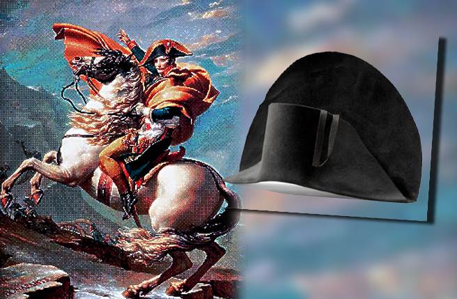 拿破崙曾戴過並留有頭髮的一頂雙角帽近日上拍，行情估計可達15萬英鎊（約新台幣575萬元）。（達志影像、邦瀚斯提供）