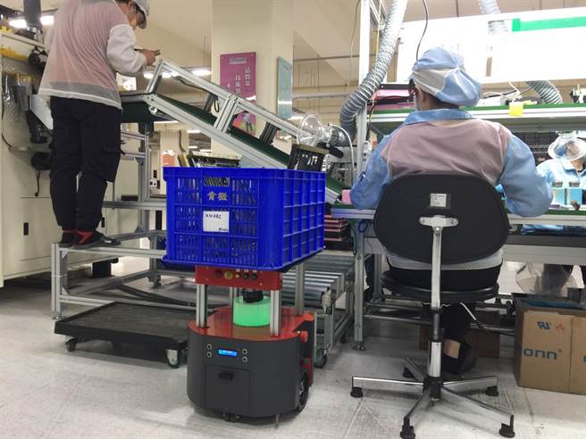 台湾塔奇恩研发的AMR智慧移动型机器人，因应未来智慧工厂趋势。（台中市府提供／卢金足台中传真）