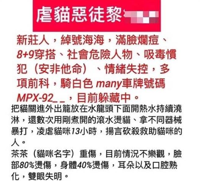 虐死貓咪「茶茶」的黎男，被網友起底黑歷史。(圖／播攝自臉書)