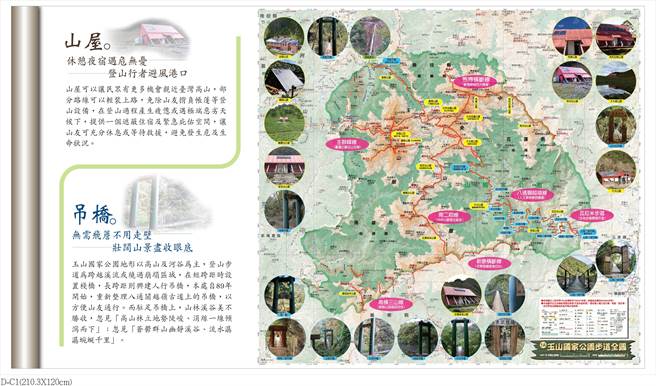 山國家公園大事記，展出山屋及吊橋修建情形。（玉管處提供／廖志晃南投傳真）