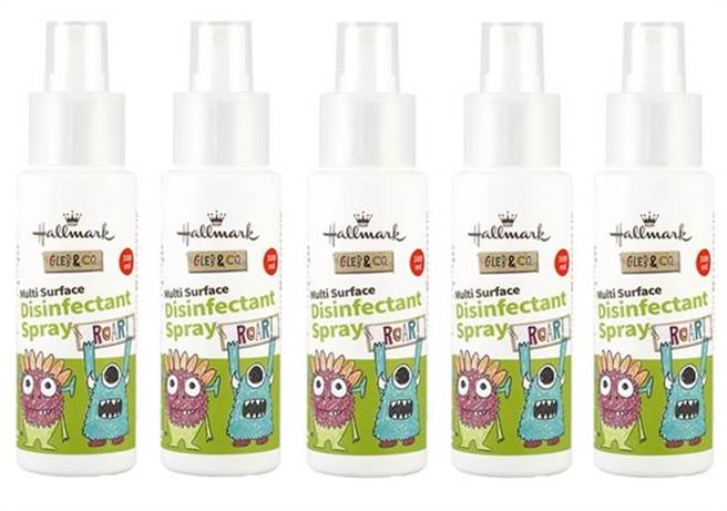 统一时代百货台北店的Hallmark怪兽派对抗菌大师防护罩喷雾100ml，现享买四送一优惠，原价4000元，特价1560元。（统一时代百货台北店提供）