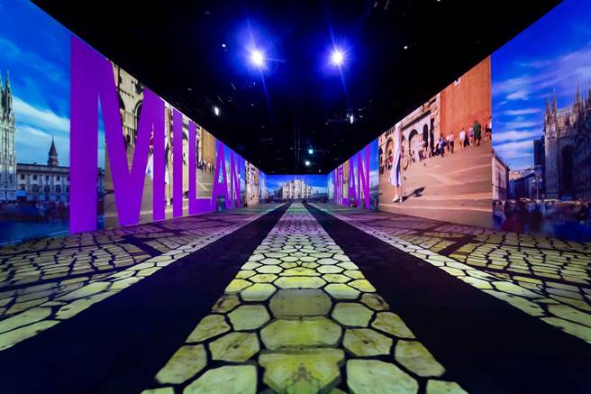 施振榮領軍的科文双融集團，旗下的「双融域AMBI Space One」沉浸式體驗場域，全五面5G 8K投影。（台北101提供）