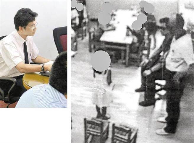 前检察官林俊佑（左），因认为女儿遭霸凌为了讨公道，竟率领警察闯入幼儿园私审幼童（右）。（许家寧翻摄、李丽芬国会办公室提供）
