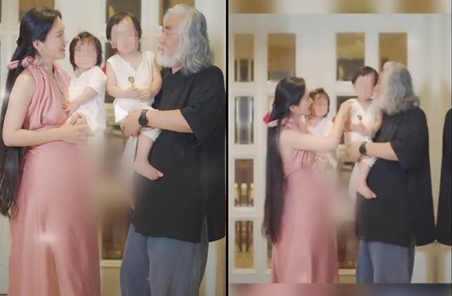 张纪中晒全家福，刻意PS盖掉太太凸肚。（图／翻摄自秒拍）