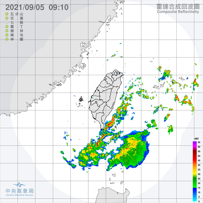 中央氣象局預報指出，今天南方水氣通過，花東地區及恆春半島降雨機率增加，有時候會有較大雨勢發生，其他地區維持多雲到晴，仍要留意午後雷陣雨，中南部地區及各地山區有局部大雨，並有短延時強降雨、大雷雨等劇烈天氣發生的機率。（翻攝自中央氣象局／林良齊台北傳真）