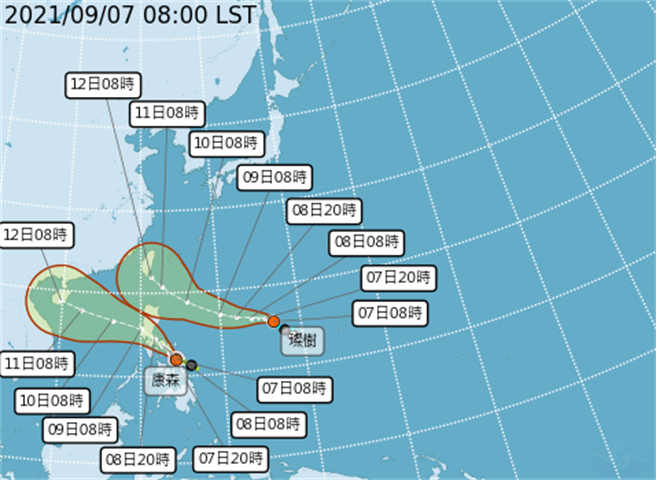 原位于关岛附近海域的热带性低气压于今(7)日早上8时发展为今年第14号轻度颱风璨树(国际命名CHANTHU)，预计将朝台湾东方海面至巴士海峡接近，不排除有侵台可能。（取自气象局）