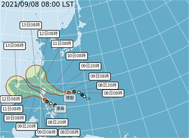 灿树有机率变强颱，气象局表示，最快明晚发布海警。（图／翻摄自气象局）
