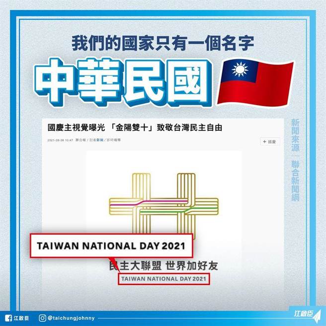 国民党主席江启臣表示，我们的国家只有一个名字，就是「中华民国」，对于民进党蚕食吞噬国家意识的行为，我们不能漠视不管，要求立即改正，否则绝不善罢甘休。（摘自江启臣脸书）
