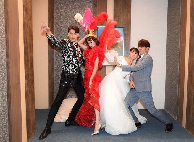 余秉谚、茵芙、林昀希、黄玉荣为戏拍婚纱照。（三立提供）