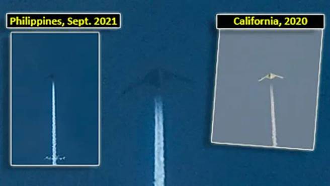 网民将先前获得的RQ-180在加州摄得的照片与菲律宾拍到的照片比对，认为与菲律宾上空的无人机极度相似。（图／推特@cencio4)