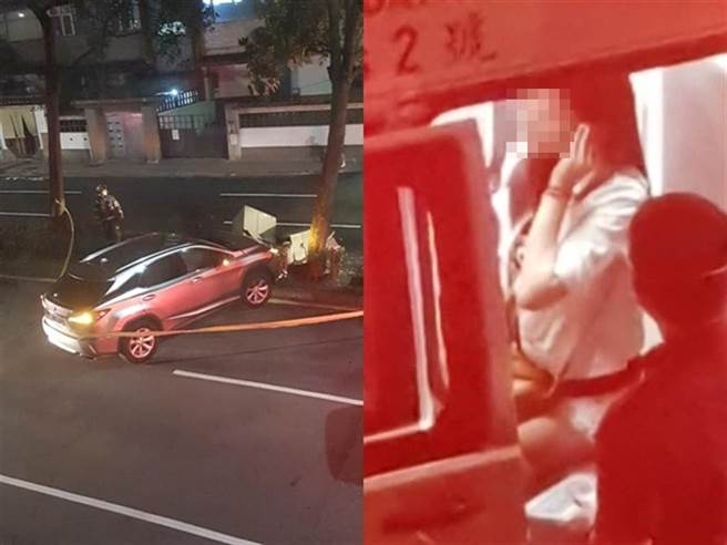 北市師大路今（10）凌晨12點多發生一起駕駛酒駕自撞路邊變電箱車禍，造成超過百戶人家停電，車內1男1女無大礙，警方查出男子酒駕還讓女伴頂罪。（翻攝自臉書「爆料公社二社」）