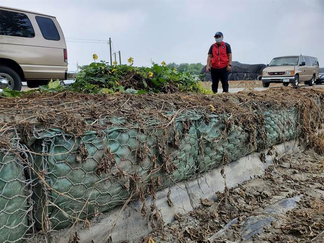 「在地滞洪」的措施只要把周边的田埂加高，包括放置石笼，不必徵收农地、不影响农民农保资格，图为褒忠乡有才村的示范区。（周丽兰摄）