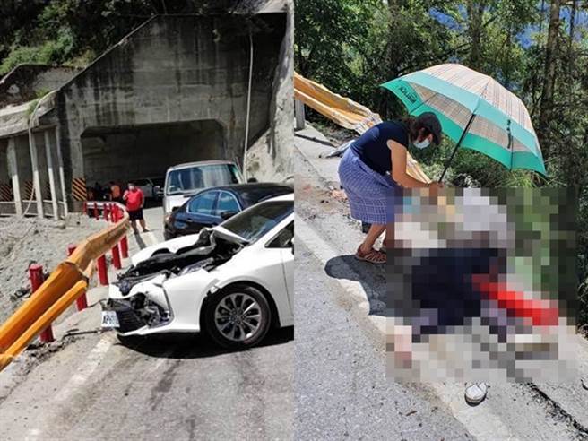 中橫吊車突向後滑壓扁轎車墜谷，無辜母女跳車慘遭輾斃，(警方提供)
