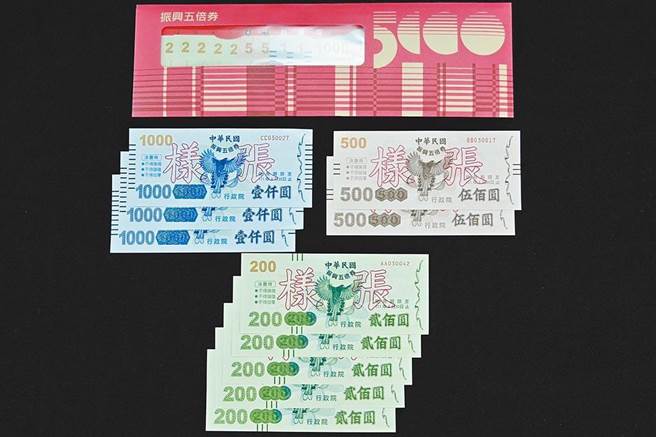 圖為五倍券紙本樣張。（圖／行政院提供）