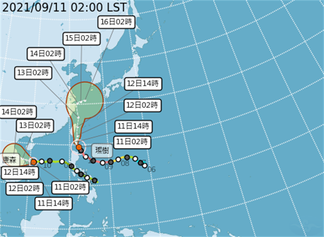 中央气象局指出，受到颱风及其外围环流影响，今日基隆北海岸、东半部地区及恒春 半岛逐渐转为有阵雨，并易有局部大雨或豪雨。（翻摄自中央气象局／林良齐台北传真）