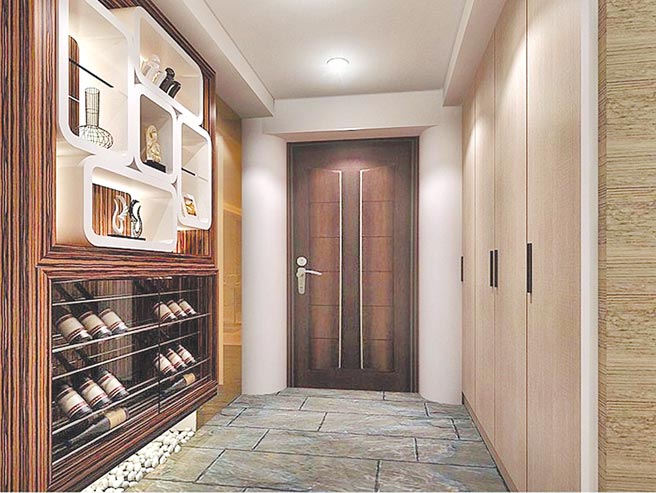 几何拼贴配合墙面机能，将柜体做拱形或圆弧形等，是不错的设计！（采金房室内装修设计提供）