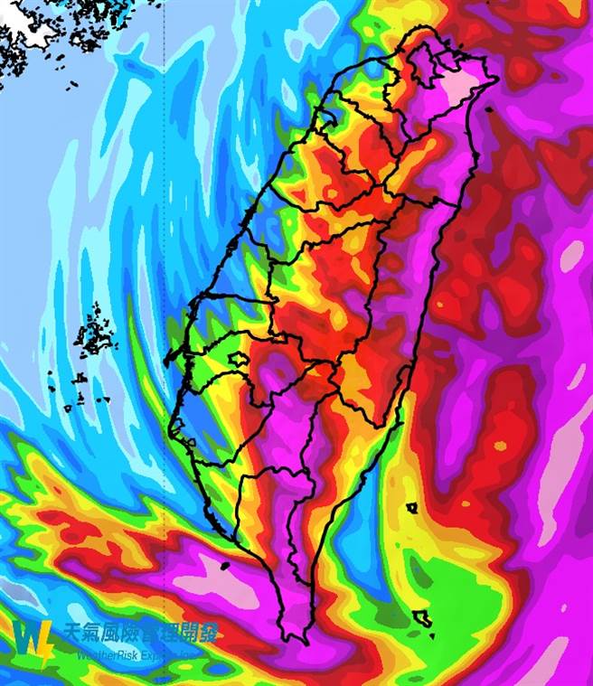 今天雨勢最大的地區在北部、南部、東半部及各地山區。(翻攝自彭啟明臉書)