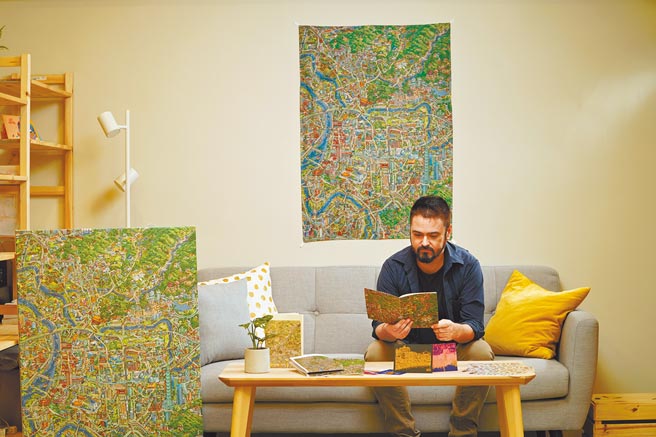 英国插画家汤姆帕克为第二家乡绘制《台北地图》。（汤姆帕克提供）