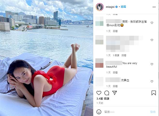 陈滢露出屁股蛋。（图／翻摄自missjni IG）