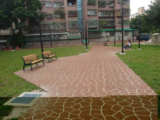 新北市板桥区长寿街与长寿一街之间一大片杂草丛生又废弃物堆迭的荒废国有地化身埔墘新绿地。（板桥区公所提供）