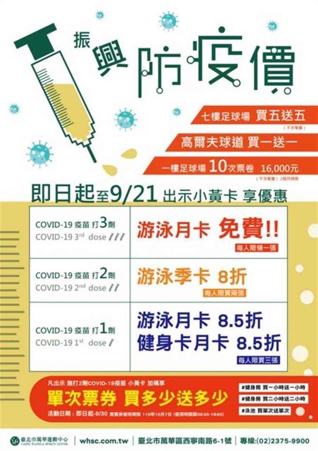 萬華運動中心推「打3劑送免費游泳月卡」活動，貼文引發爭議已撤下。（圖／翻攝PTT）