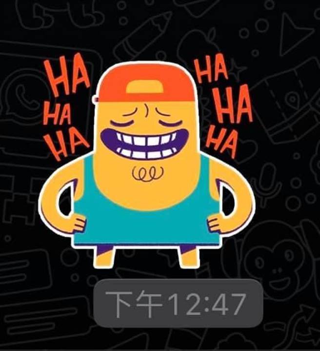 苗可丽秀出龙劭华给她的最后一个表情贴图。（摘自脸书）