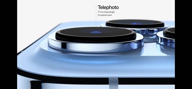 全新的iPhone 13 Pro及iPhone 13 Pro Max搭载了专业级1200万像素的望远、广角与超广角3镜头系统。（翻摄直播画面）