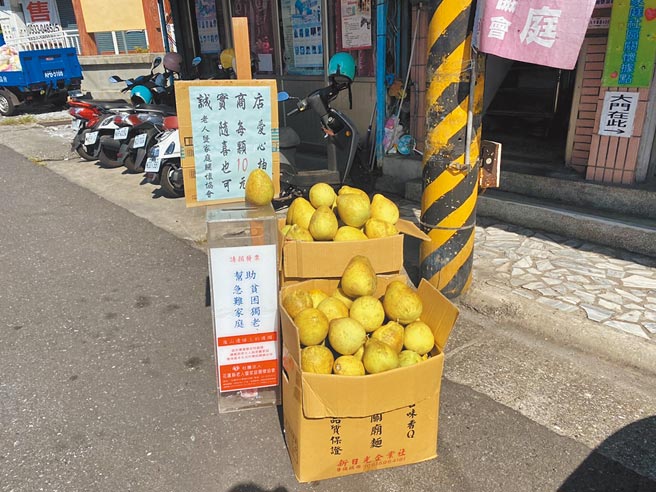 陈爷爷的柚园位在花莲县丰滨乡芭崎附近山坡地，近年因陈爷爷年事已高无力採收，花莲老人暨家庭关怀协会社工日前号召志工，前往协助摘採，并于协会3处据点爱心义卖，盼能让陈爷爷安心过中秋。（罗亦晽摄）