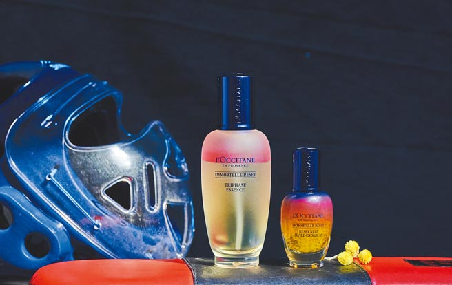 東奧選手跆拳道甜心羅嘉翎護具與星光瓶。（歐舒丹提供）