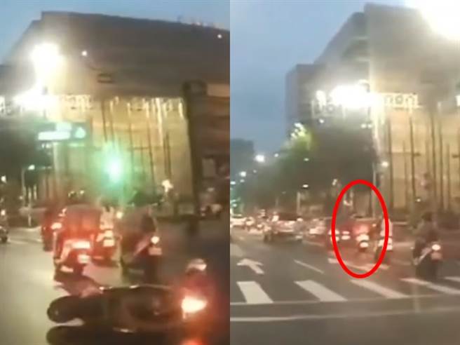 可恶的是该外送员撞人后直接往前骑肇逃，继续穿梭车阵，引爆网友怒火；据悉警方已找到该外送员，将要求到案说明。（翻摄自脸书「重机车友各区路况、天气回报中心」）