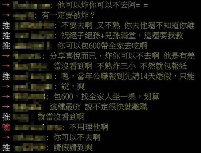 到职一个月狂发喜帖，引发同事不满PO文到PTT抱怨。（图／翻摄自PTT）