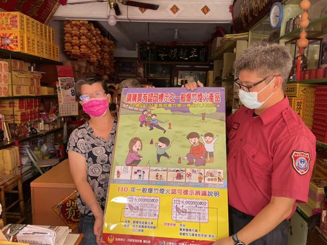 台南市政府消防局第一大队针对辖区贩卖爆竹烟火的超商、便利商店、香铺行加强查察及宣导。（读者提供／张毓翎台南传真）