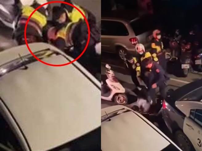 少年遭数名警力压制在地，其中陈姓员警朝他头部猛踹一脚；当下有民眾劝阻，疑似还遭另名詹姓员警呛「下来啊，请你呷庆记」。（资料照／翻摄画面）