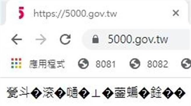 振兴五倍券官网出现乱码。（图／取自五倍券官网）