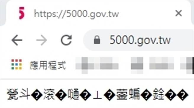 振兴五倍券官网出现乱码。（图／取自五倍券官网）