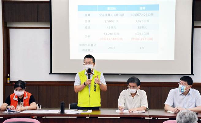 农委会官员在中秋连假后首日，于高雄区农改场举办农民座谈，针对大陆莲雾禁销令与产区交换意见。（林和生摄）