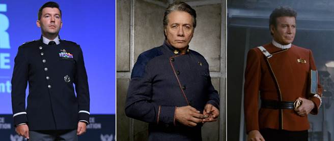 新发表的太空部队制服(最左)，星际大争霸BSG的制服(中)，与星战大怒吼的制服(右)。(图/太空部队、TWITTER)
