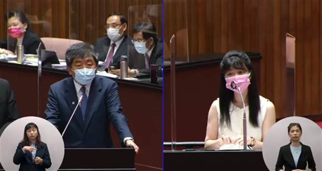 民进党立委高嘉瑜23日质询卫福部长陈时中。（取自立法院议事转播）