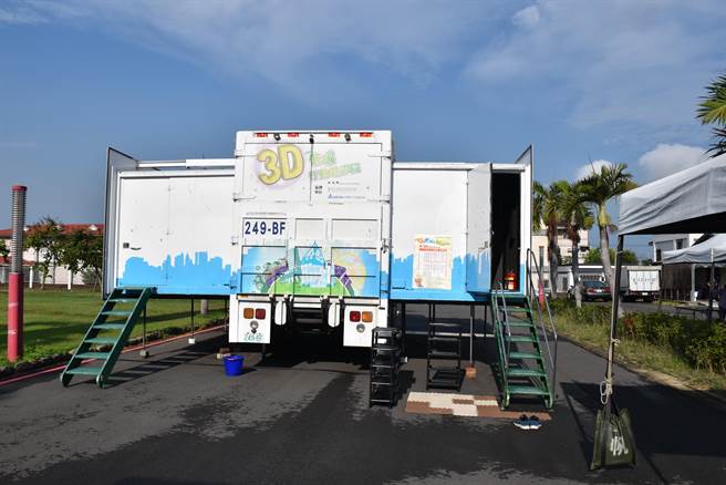 国立科学教育馆出动「3D行动电影院」参加苗栗县科教园游会。（谢明俊摄）