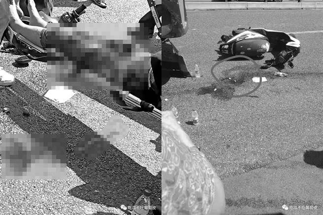 大陆重庆市22日发生一起严重车祸，一名机车骑士被货车猛烈追撞，受有严重内出血，生殖器睪丸更被撞断，喷落在马路上。（翻摄自网易新闻）